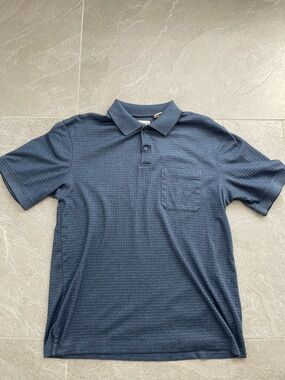 Haggar Men's Navy Textured Polo with Chest Pocket